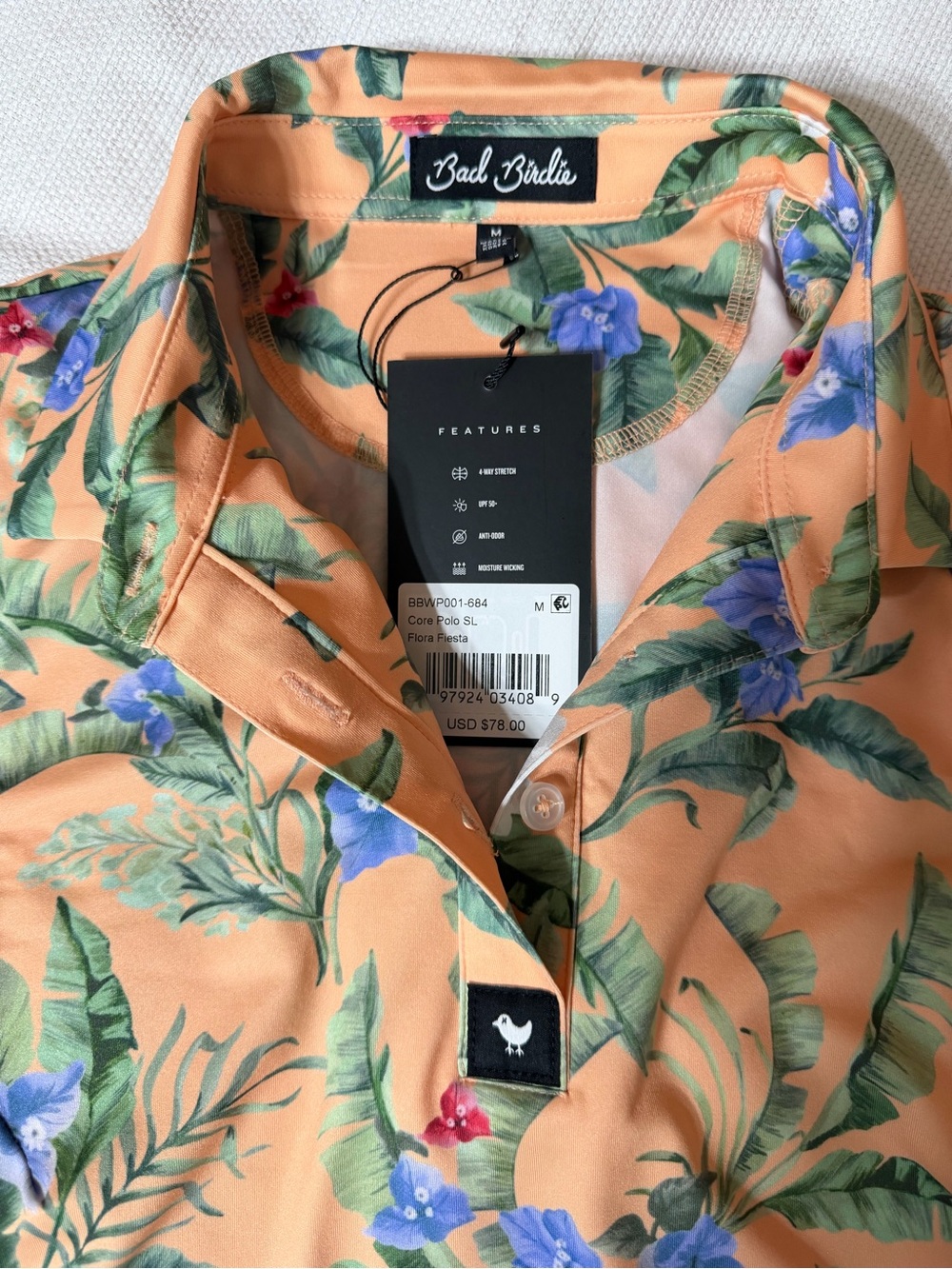 Bad Birdie Peach Tropical Floral Sleeveless Polo - Picture 3 of 6
